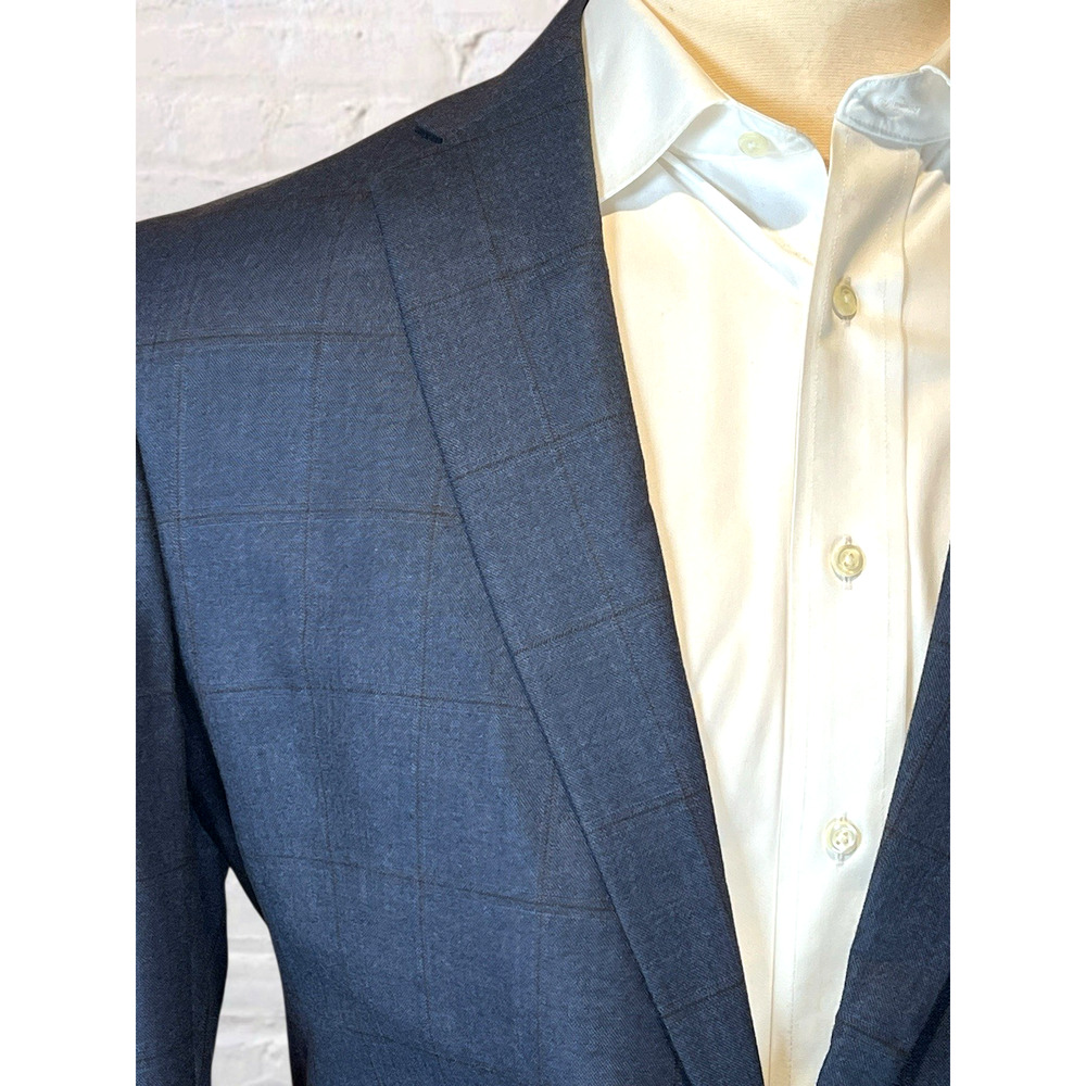 Jos A Bank Signature Collection Blazer 44L Blue Plaid Wool Sport Coat Jacket - Picture 5 of 14